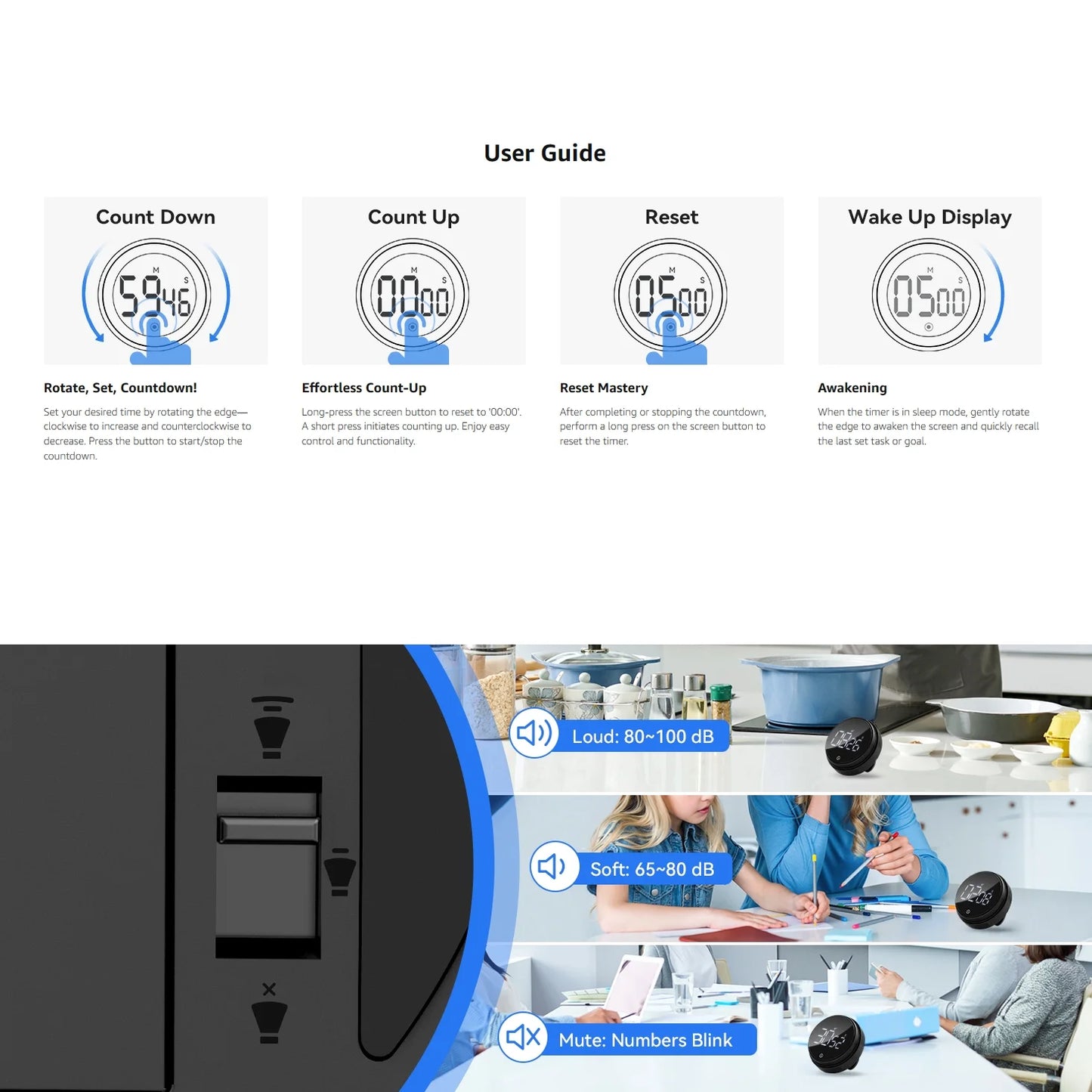 Digital Kitchen Timer, 2 Pack Magnetic Timer with Large LED Display Screen, 3 Volume Levels, Ideal for Cooking Baking Teaching Fitness, Red