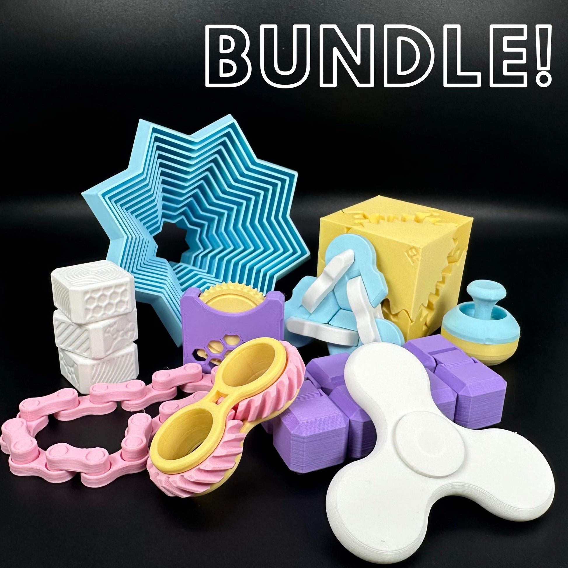 3D Printed Fidget Bundle - Various Toys and Gadgets Perfect for Kids and Adults, Colorful, Fun, Gift, Present, Quiet, Smooth, Star, Infinity