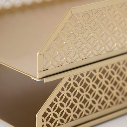 | Paper Tray Stackable Gold Set of 2 | Stackable File Trays for Desk Organization | Tiered Desk Organizer with Metal Letter Trays