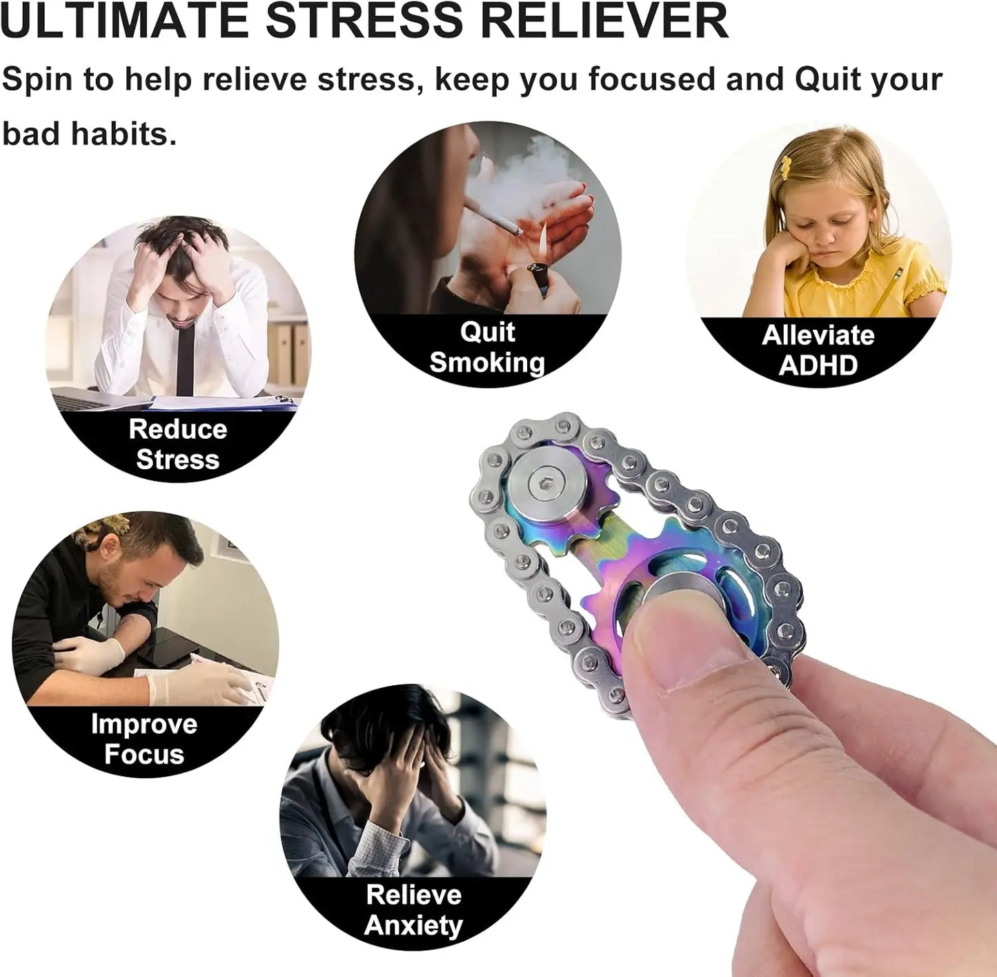 Bike Chain Sprocket-Inspired Fidget Spinner Toy for Stress Relief, Focus Improvement, and Muscle Stimulation for Ages 8+ Years