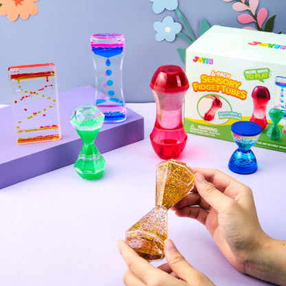 6-Pack Sensory Tubes Fidget Toys for Kids with Autism, Calming Water Sensory Bottles, Silent Fidget for Classroom, Stress Relief Gift for Toddler Birthday Christmas