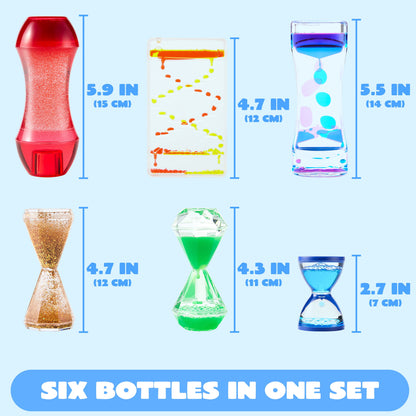 6-Pack Sensory Tubes Fidget Toys for Kids with Autism, Calming Water Sensory Bottles, Silent Fidget for Classroom, Stress Relief Gift for Toddler Birthday Christmas
