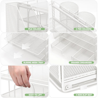 Desktop Organizer 4-Tier Desk Organizers Sets and Storage, File Organizers for Desk Drawer Organizer, Paper Organizer for Desk (White)