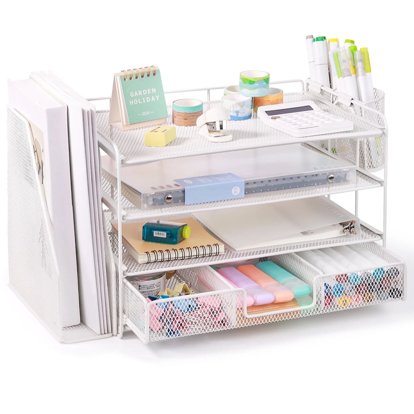 Desktop Organizer 4-Tier Desk Organizers Sets and Storage, File Organizers for Desk Drawer Organizer, Paper Organizer for Desk (White)