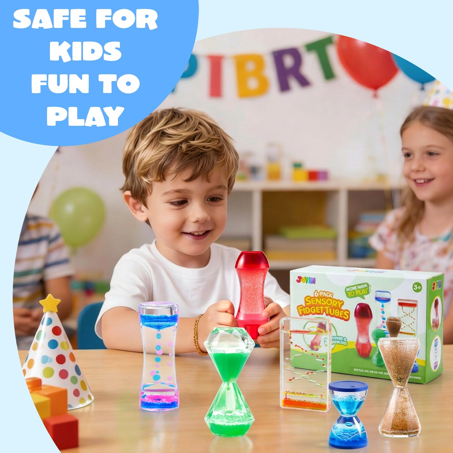 6-Pack Sensory Tubes Fidget Toys for Kids with Autism, Calming Water Sensory Bottles, Silent Fidget for Classroom, Stress Relief Gift for Toddler Birthday Christmas