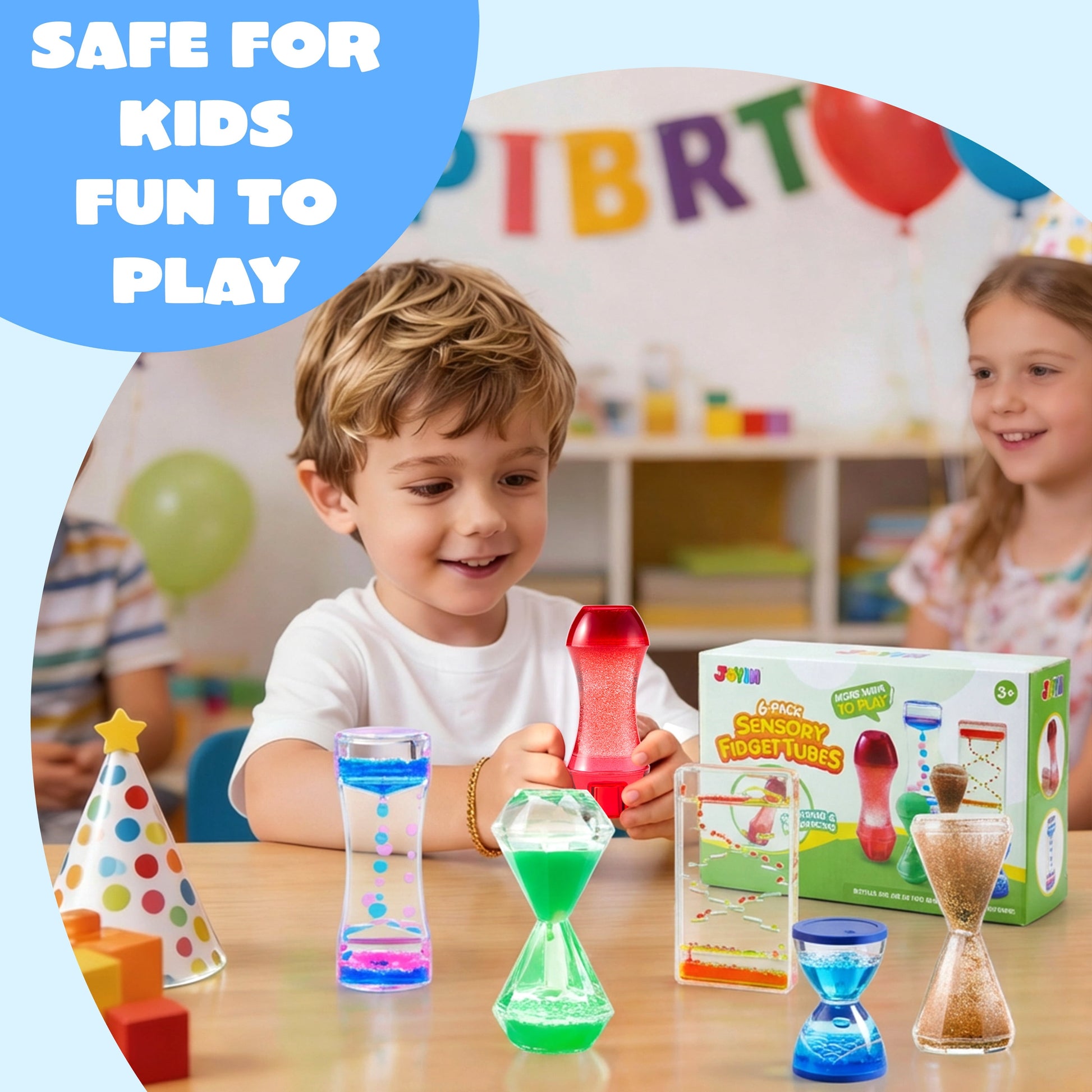 6-Pack Sensory Tubes Fidget Toys for Kids with Autism, Calming Water Sensory Bottles, Silent Fidget for Classroom, Stress Relief Gift for Toddler Birthday Christmas