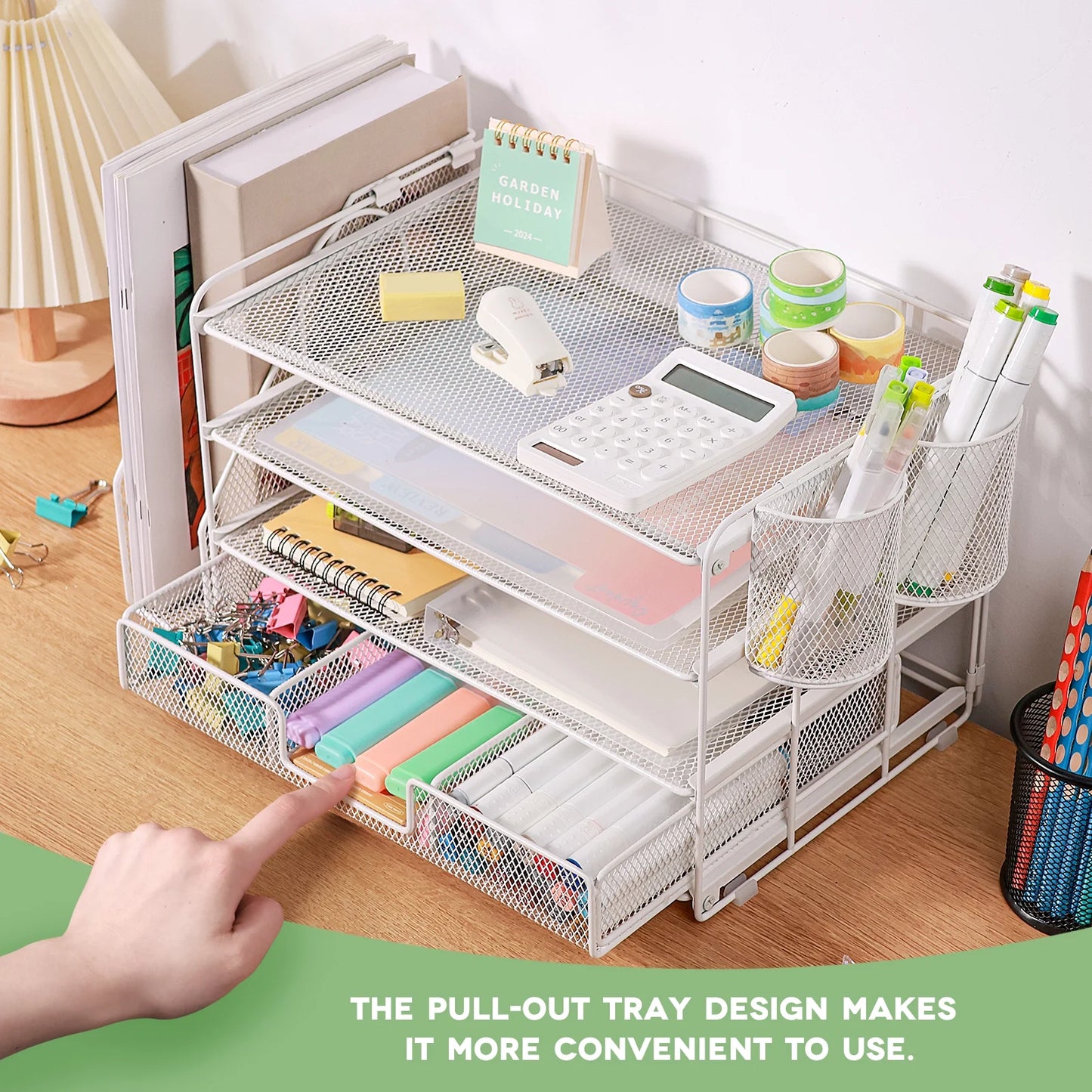 Desktop Organizer 4-Tier Desk Organizers Sets and Storage, File Organizers for Desk Drawer Organizer, Paper Organizer for Desk (White)