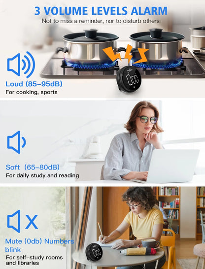 Digital Kitchen Timer, 2 Pack Magnetic Timer with Large LED Display Screen, 3 Volume Levels, Ideal for Cooking Baking Teaching Fitness, Red