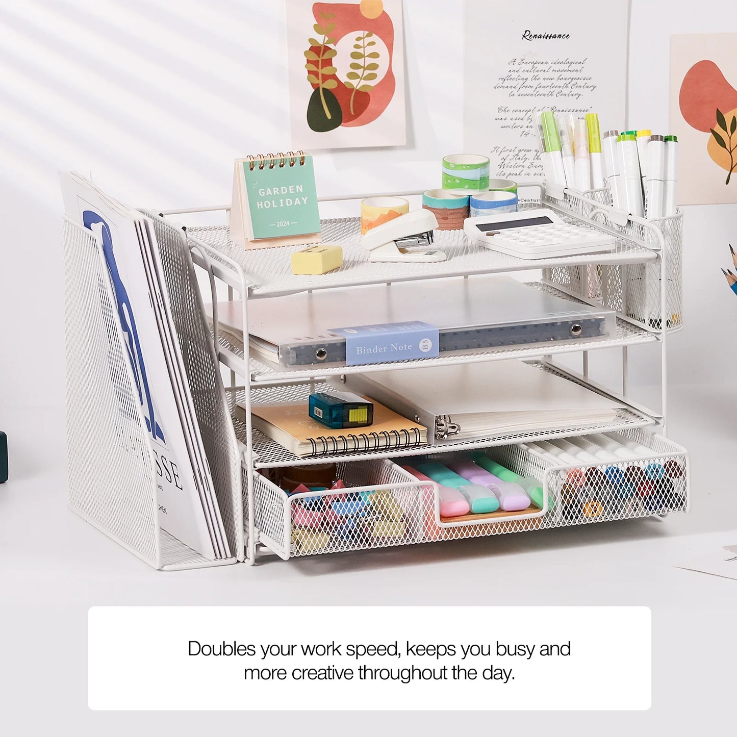 Desktop Organizer 4-Tier Desk Organizers Sets and Storage, File Organizers for Desk Drawer Organizer, Paper Organizer for Desk (White)