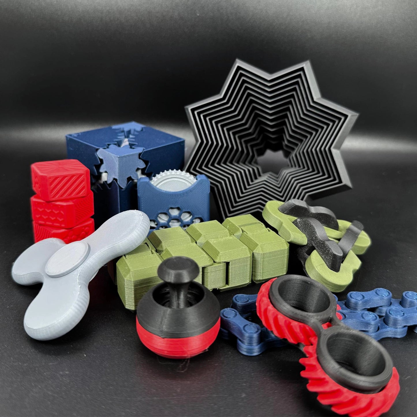 3D Printed Fidget Bundle - Various Toys and Gadgets Perfect for Kids and Adults, Colorful, Fun, Gift, Present, Quiet, Smooth, Star, Infinity