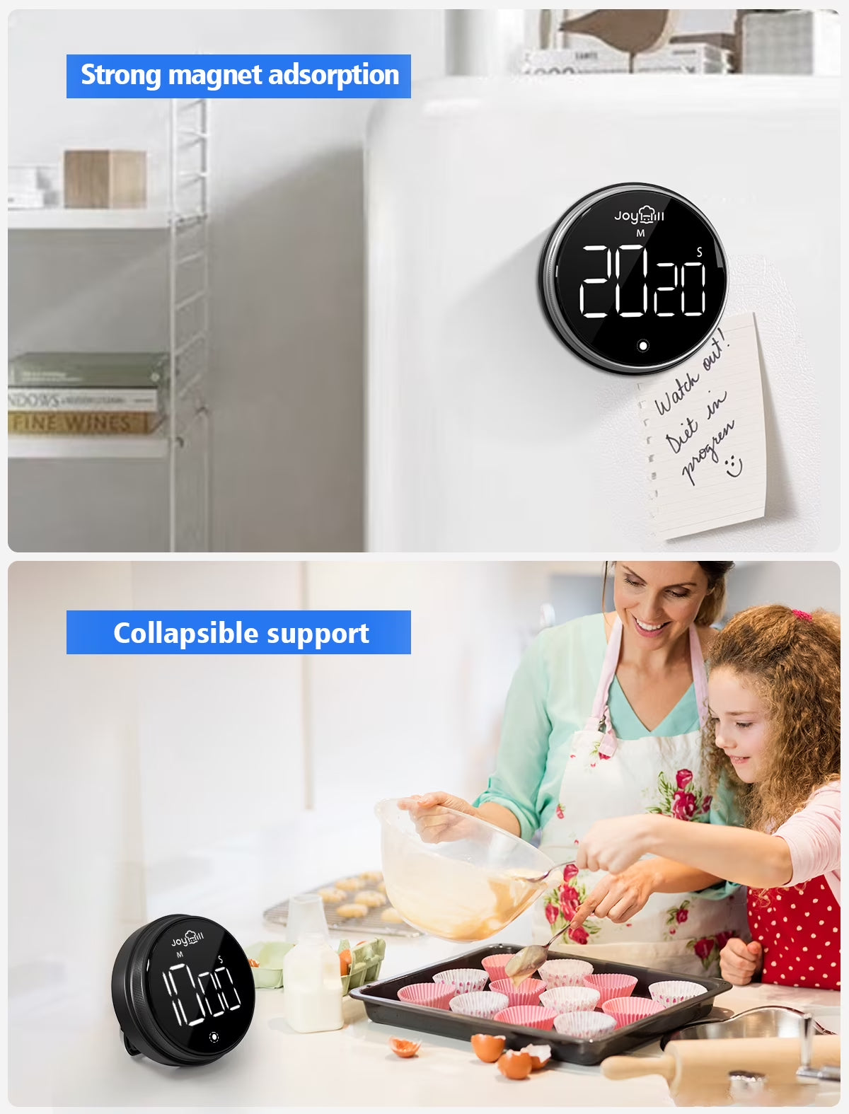 Digital Kitchen Timer, 2 Pack Magnetic Timer with Large LED Display Screen, 3 Volume Levels, Ideal for Cooking Baking Teaching Fitness, Red