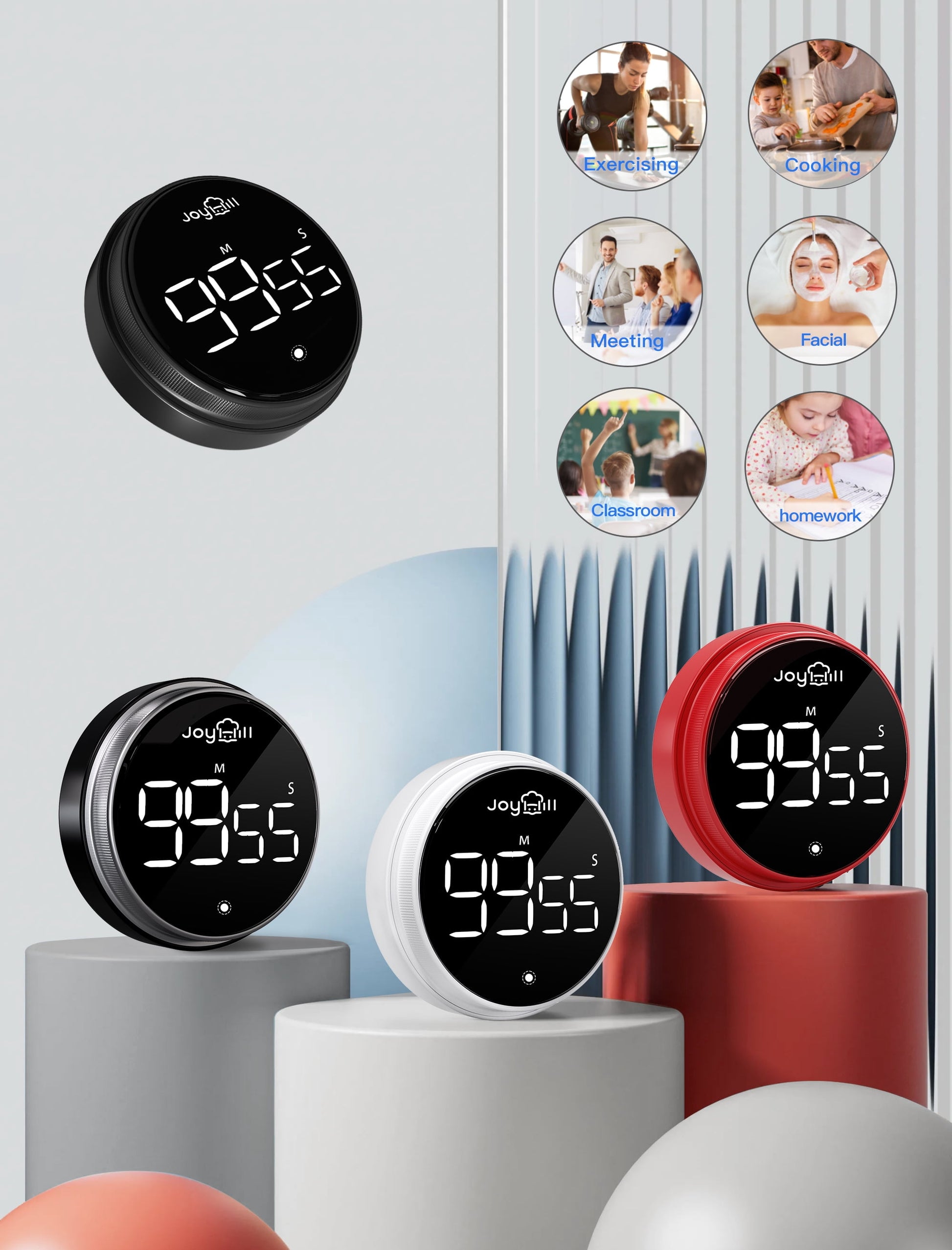 Digital Kitchen Timer, 2 Pack Magnetic Timer with Large LED Display Screen, 3 Volume Levels, Ideal for Cooking Baking Teaching Fitness, Red